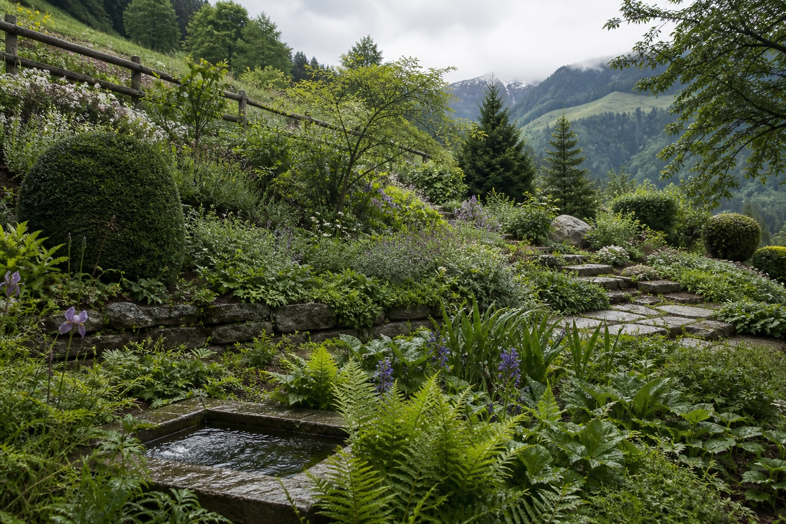 Projection photographique d’un jardin alpin contemporain